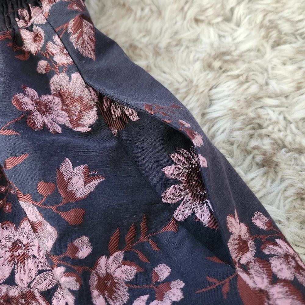 Free People Matilda Mini Dress Gray‎ With Pink Jacquard Floral Women's Small